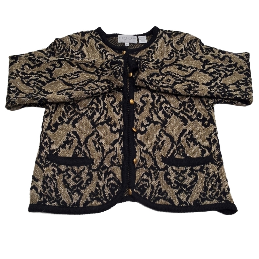 ✨2/$25~Highgate Ltd VTG 80s Button Up Knit Cardigan~Black Gold~Formalwear~SM P - Picture 2 of 8